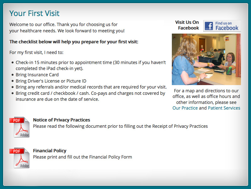medical website first visit example